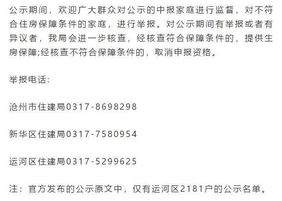 沧州廉租房最新公示信息公布